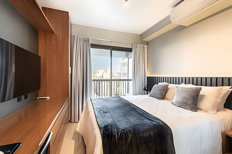 BHaus Setin Nova Republica - Studio 30m2 com Varanda - Cama