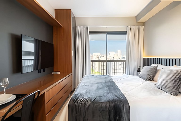 BHaus Setin Nova Republica - Studio 30m2 com Varanda - Cama