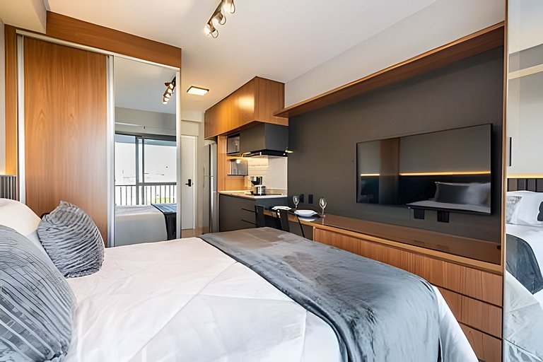 BHaus Setin Nova Republica - Studio 30m2 com Varanda - Cama