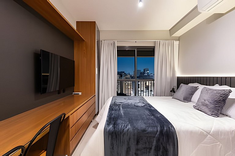 BHaus Setin Nova Republica - Studio 30m2 com Varanda - Cama