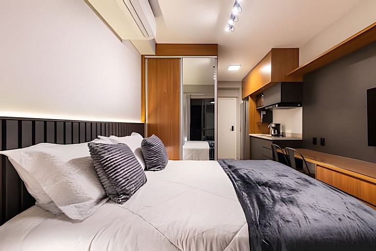 BHaus Setin Nova Republica - Studio 30m2 com Varanda - Cama