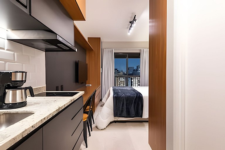 BHaus Setin Nova Republica - Studio 30m2 com Varanda - Cama
