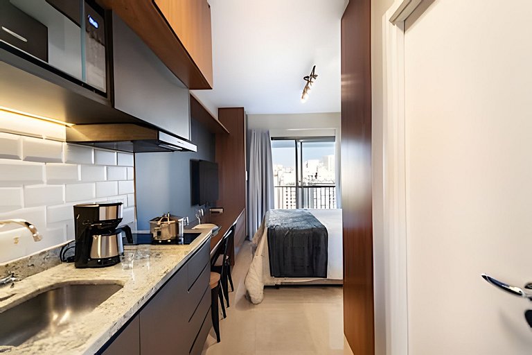 BHaus Setin Nova Republica - Studio 30m2 com Varanda - Cama